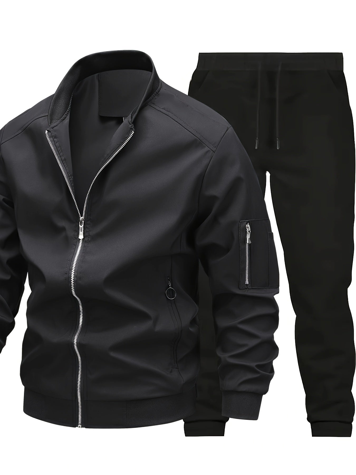 Men'S Casual Workwear Jacket and Pants Set, Solid Color, Long Sleeve, Regular Fit, with Pockets, for Spring/Fall, Casual Attire, Casual Attire|Casual Style|Solid Color Jacket