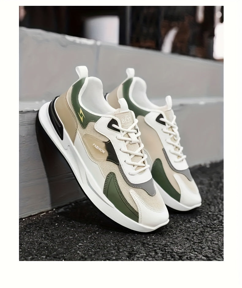 Men'S Breathable Running Sneakers with Gradient Design - Low-Top Lace-Up Casual Shoes, Durable PVC Sole, EVA Insole, Fashionable Black White Patterns, Ideal for All Seasons Outdoor Activities