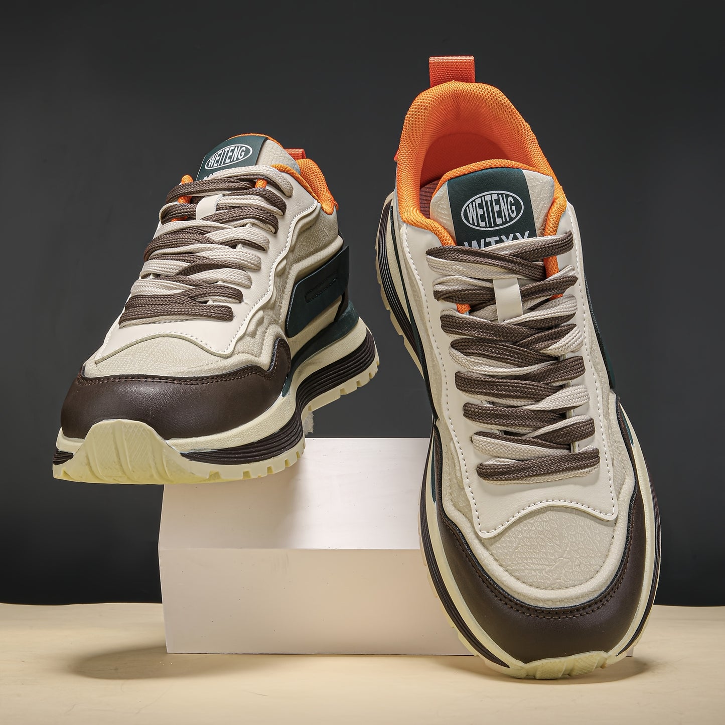Men'S Breathable Lace-Up Sneakers - Color Block Design, Thick Sole, Casual Athletic Shoes for Casual Attire, Low-Top Style, Lace-Up Closure, PVC Sole, Fabric Inner, Round Toe, Faux Upper, Available in Black, Gray, Blue, Green