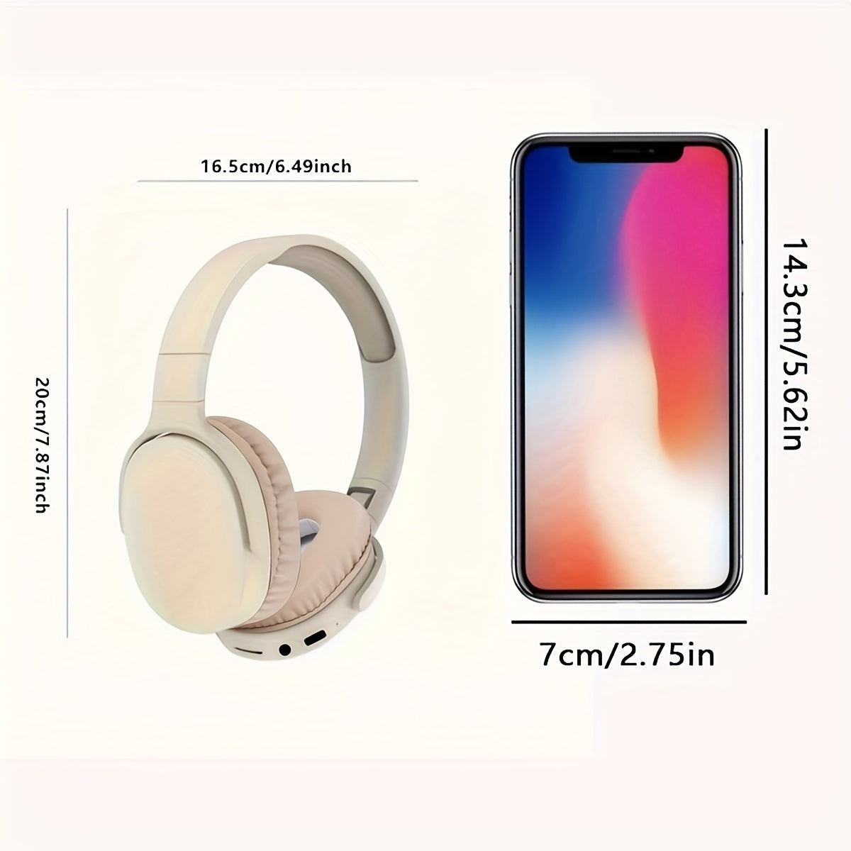 Beige Wireless Headphones, High Fidelity Stereo Sound, Foldable Design, Suitable for Travel and Sports, Compatible with Mobile Phones, Button Volume Control, USB Type-C Charging, Rechargeable Lithium Polymer Battery, Non-Wate