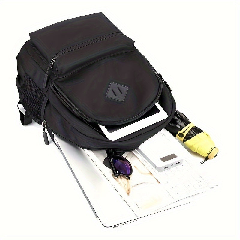 Stylish Black Nylon Backpack - Lightweight, High Quality, Large Capacity with Laptop Compartment, Adjustable Straps Mesh Pockets for School, Travel, and Work