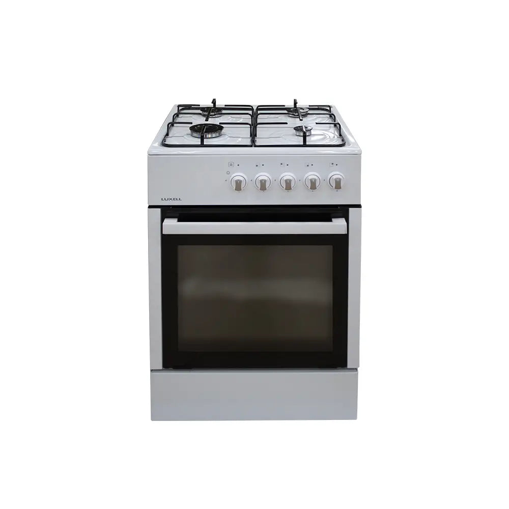 LUXELL 4-Burner White Gas Stove with Timer and Metal Grate