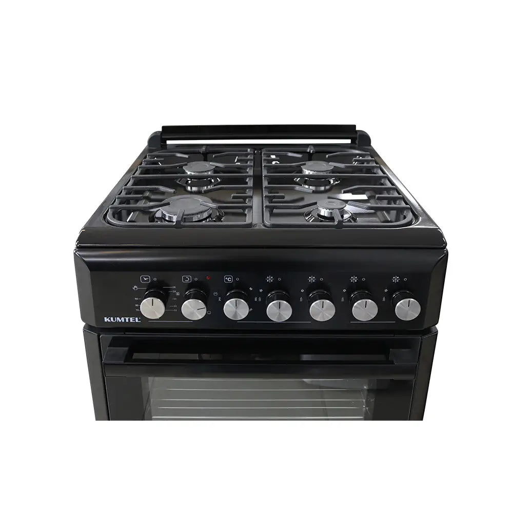 KUMTEL 4-Burner Gas Stove with Electric Oven, Black