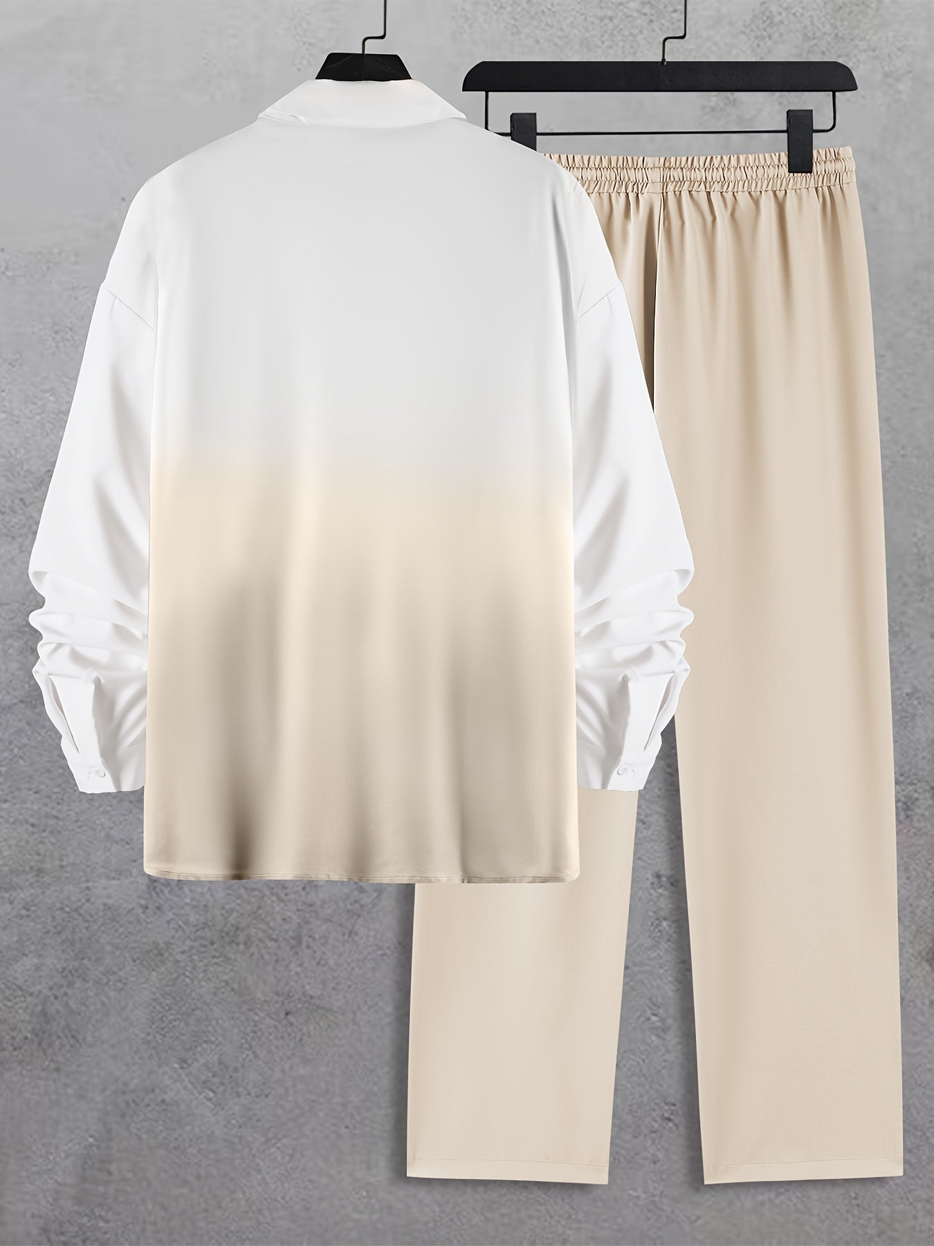 Men's Trendy Gradient Print Collar Long Sleeve Shirt and Pants Fashion Set