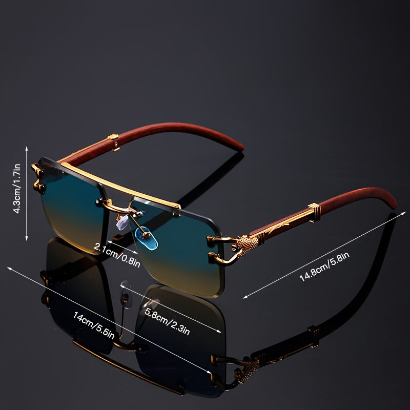 Elegant Rimless Pilot-Style Fashion Glasses for Men & Women - Golden Leopard Print with Green Gradient Lenses, Lightweight Metal Frame, Ideal for Beach Parties & Travel