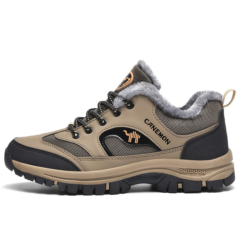 CANEMON Men's Low-Top Winter Snow Boots Sneakers - Olive Green & Black Traction Tires, Animal Print Design, EVA Cushioned Insole & Rubber Sole for Ice & Snow, All-Terrain Comfortable Walking Shoes