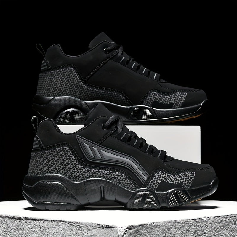 Men's Casual Sporty Sneakers - High Quality PU Upper, Non-Slip Rubber Sole with Cushioned Comfort Inner Arch Support, Low-Top Lace-Up Design for All-Day Wear (Black/White) - Spring/Fall/Winter Seasonal Versatility, Comforta