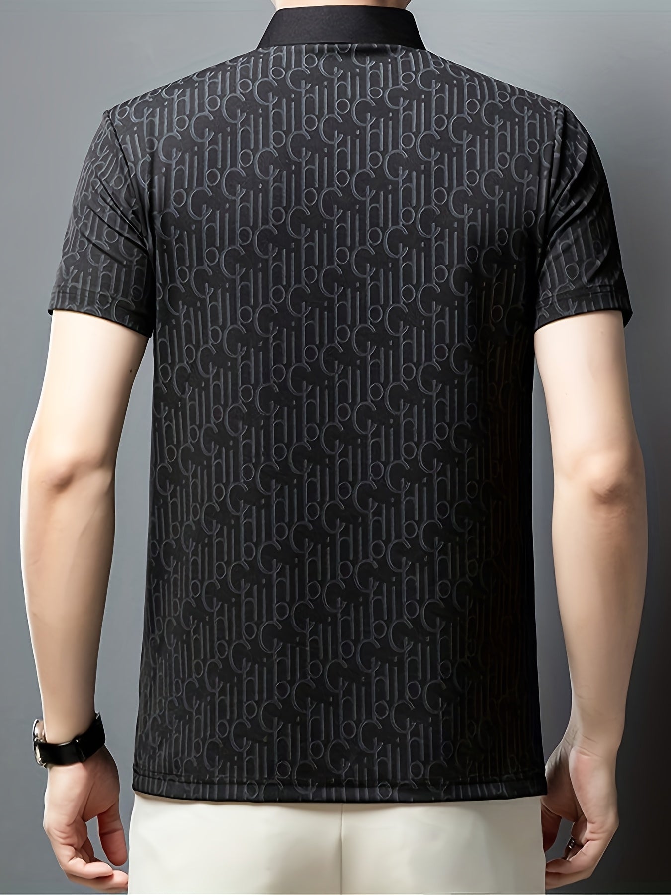Men'S Casual Summer Short Sleeve T-Shirt with "Gil" Letter Print, Light Gray, Button-Up Collar, Medium Stretch Fabric, Regular Fit, Perfect for Weekend Outings, Relaxed Outing Shirt Letter Print Tee Medium Stretch Fabric