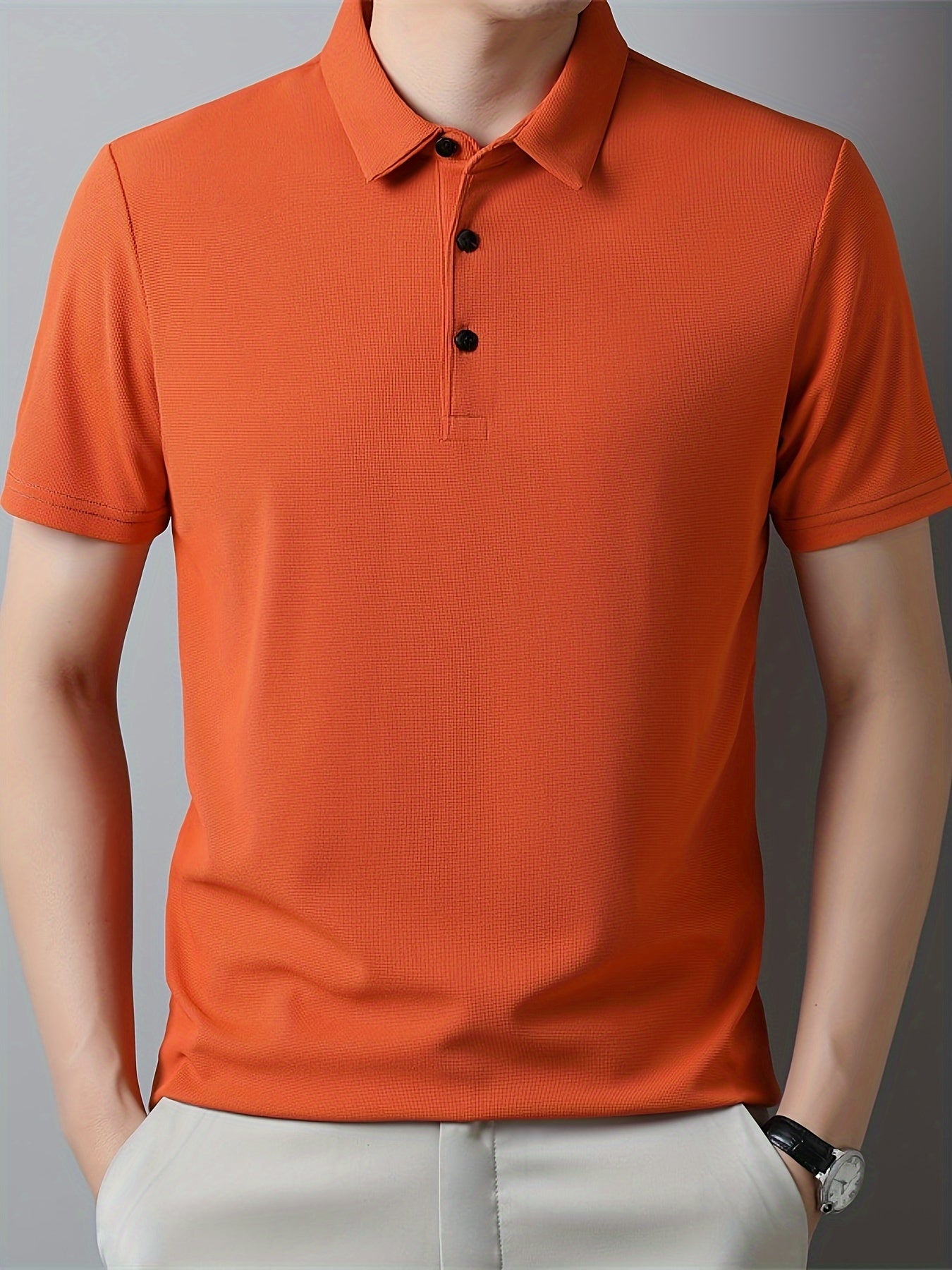 Men's Solid Short Sleeve And Lapel Collar Henley Shirt, Casual And Comfy Sports Tops For Summer Golf Wear And Outdoors Activities