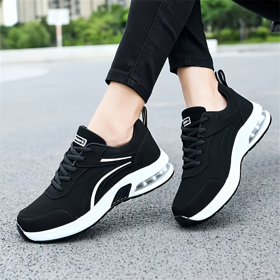Women's Sneakers - Lightweight All-Season Gym Shoes, Cushioned Arch Support Non-Slip PU Outsole - Black Sneakers for Running, Casual, Office - Lace-Up Fitness Footwear with Minimalist Design, Ladies Sneakers, Everyday Comfo