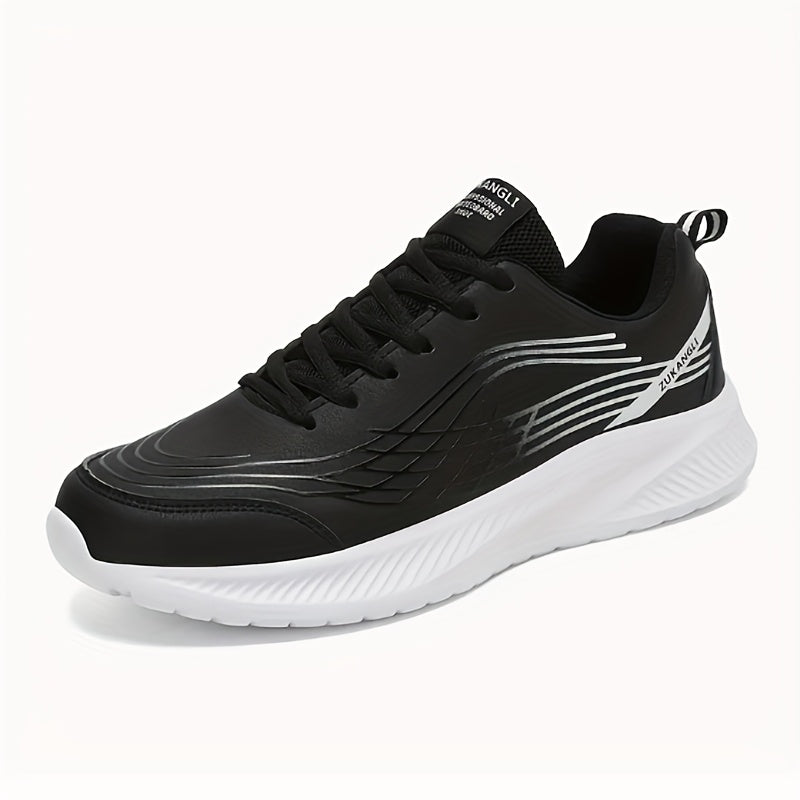 Men's Breathable Lightweight Running Shoes with Air Cushion Technology - Black Low-Top Sneakers for Walking, Jogging, Training Casual Wear, PU Upper MD Sole, All-Season Comfort, Sleek Sporty Design, Cushioned Support