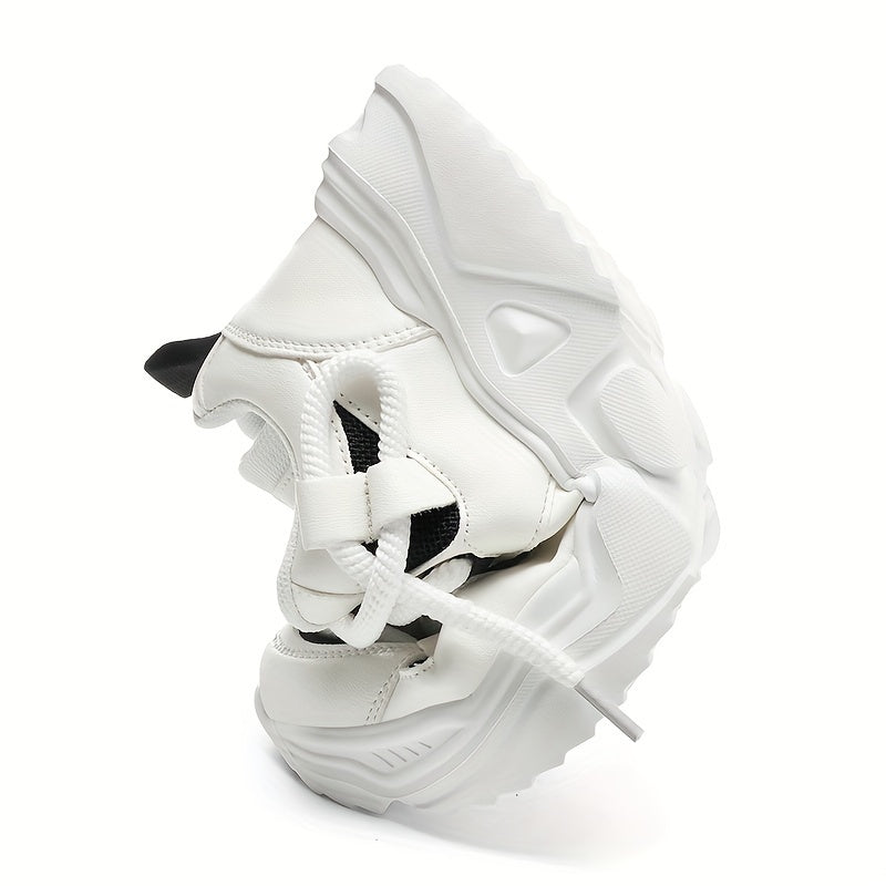 Men's Breathable Sneakers in White - Casual Sporty Lace-Up Running Shoes with EVA Sole