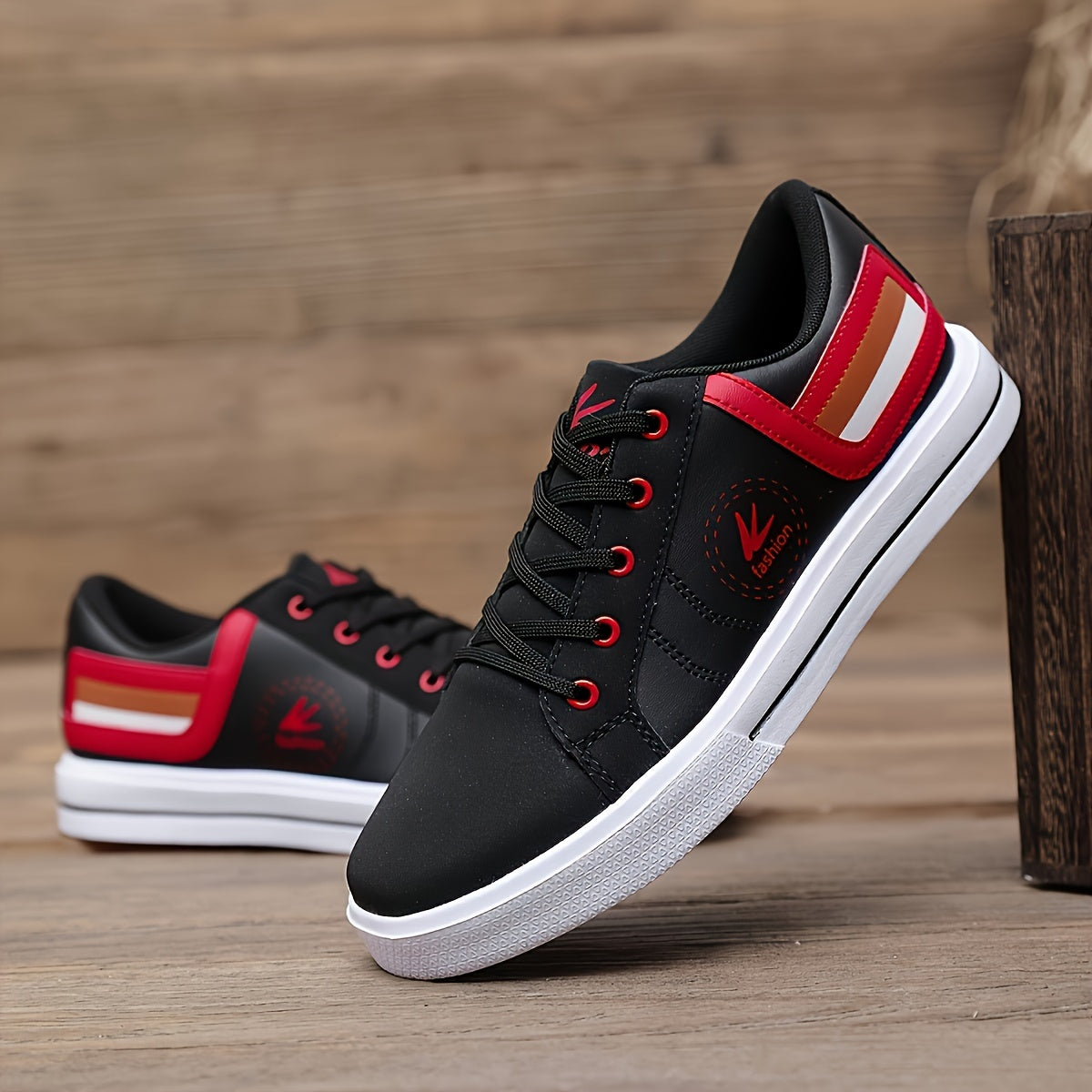Athletic Chic Men's Fashion Sneakers YY-9003, Casual Sports Low Top Lace-Up Shoes with Striped Microfiber Synthetic Upper, Fabric Inner EVA Sole for Outdoor Running