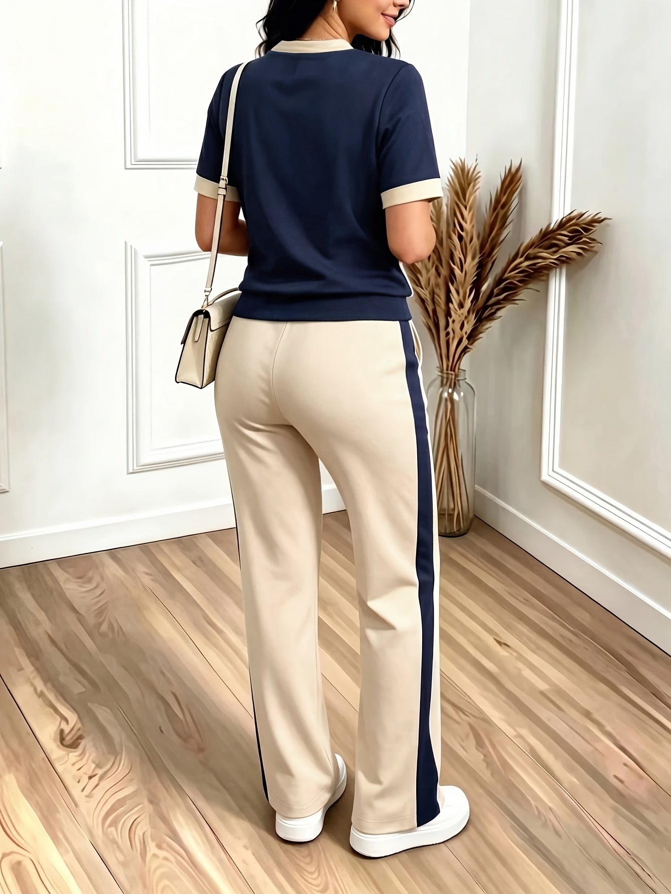 Women’s Color-Block Casual Set with Wide-Leg Pants for Summer
