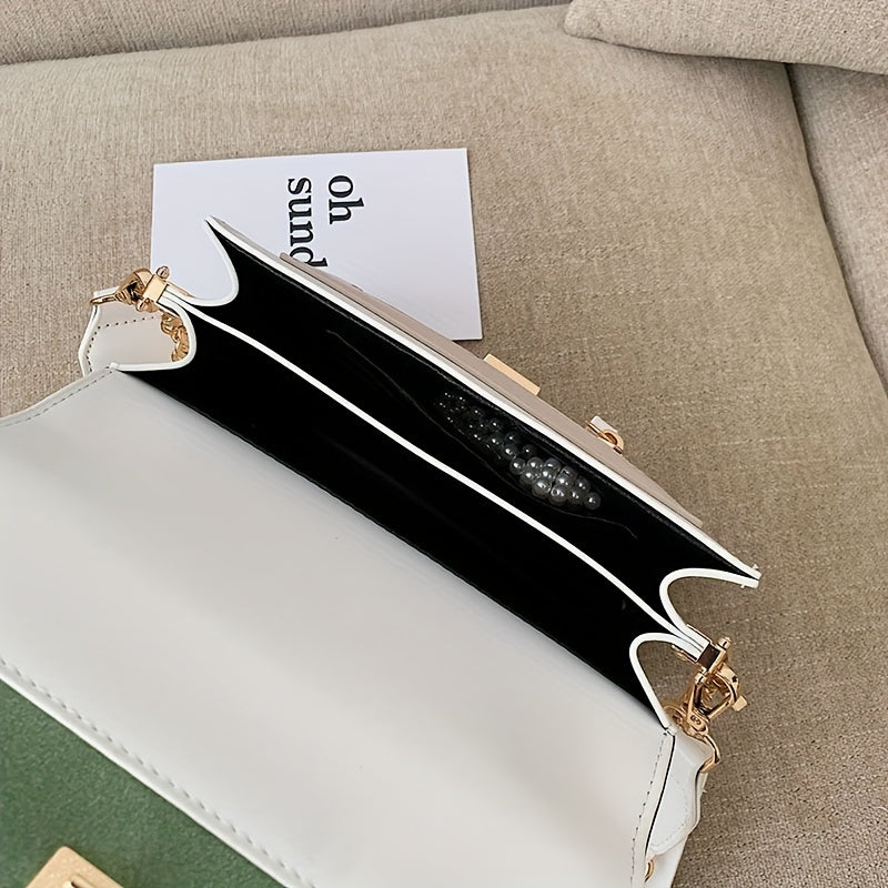 Chic Mini Crossbody Bag for Women - Stylish Synthetic Faux Leather with Golden Chain Strap, Buckle Closure, and Decorative Painted Edges - Perfect for Phone & Essentials