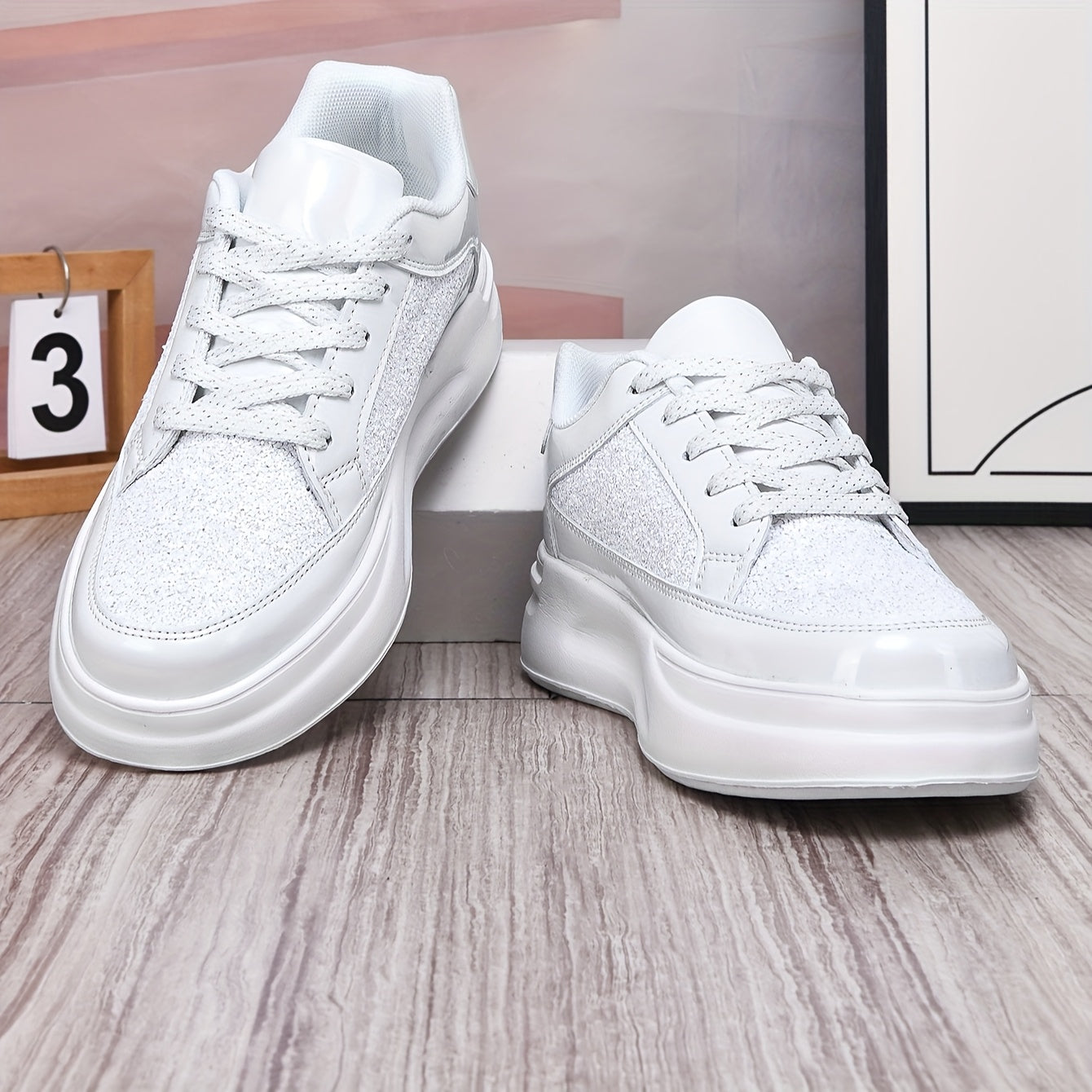 Men's Low-Top Casual Sneakers - Black Sparkling Embellishments, Breathable PU Upper EVA Cushioned Sole, Lace-Up Comfortable Walking Shoes for Men Women, Comfortable Footwear Sleek Shoe Design Flexible Footwear