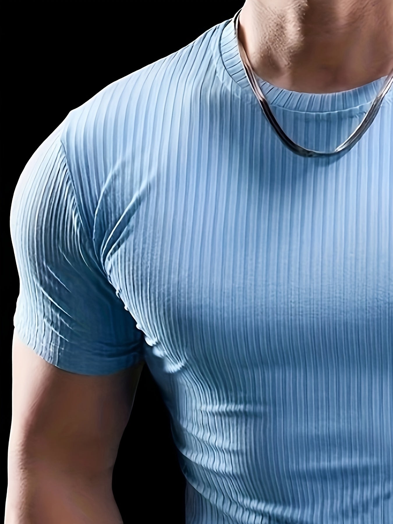 Men's Stretch Fit Short Sleeve T-Shirt - Breathable, Comfortable Polyester Blend, Solid Blue, Crew Neck, Casual Sporty Style for Spring/Summer