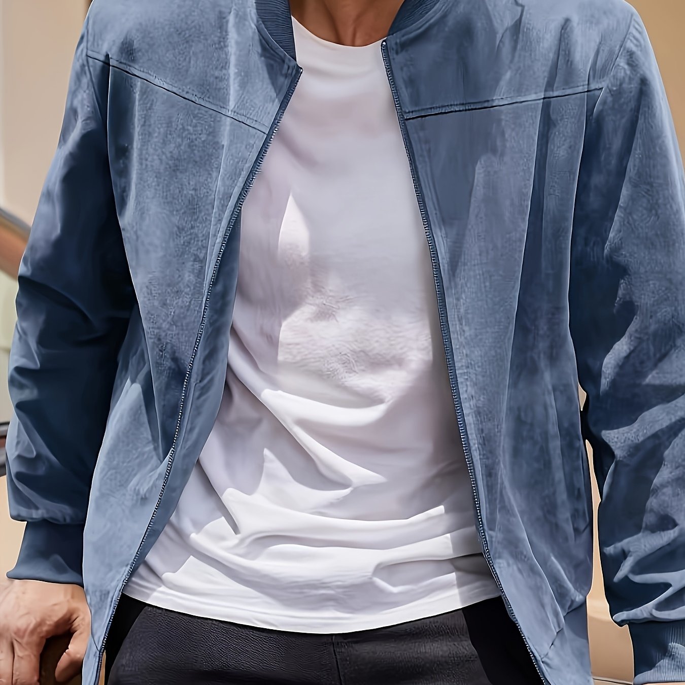 Men's Casual Retro-Inspired Lightweight Zip-Up Jacket - Solid Color, Machine Washable with Baseball Collar