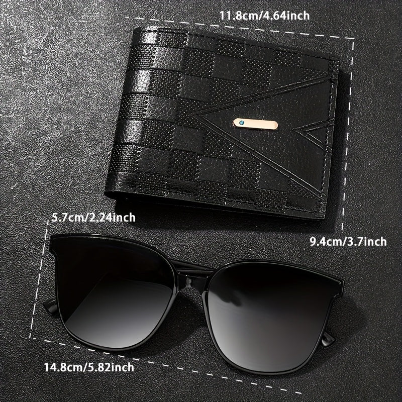 Stylish Men's 3pcs Set: Quartz Watch, Glasses & Wallet - Faux Leather Strap, Alloy Case, Digital Dial - Perfect for Gifts & Casual Attire