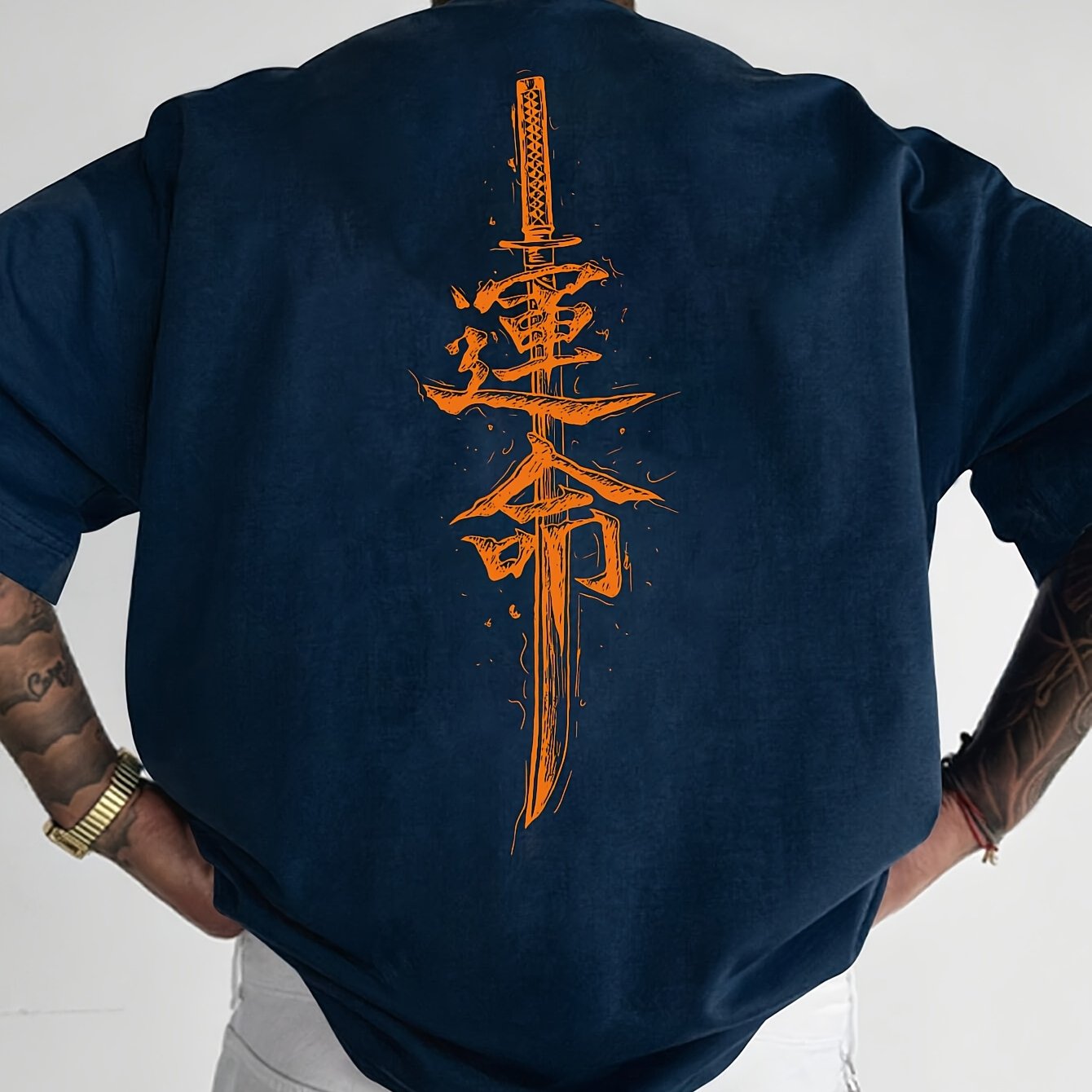 Men'S Japanese Samurai Sword Graphic T-Shirt - Casual Loose Fit Crew Neck, Short Sleeve Tee with Red Stylized Japanese Katanas Design, Breathable Polyester for Spring Summer Outdoor Wear