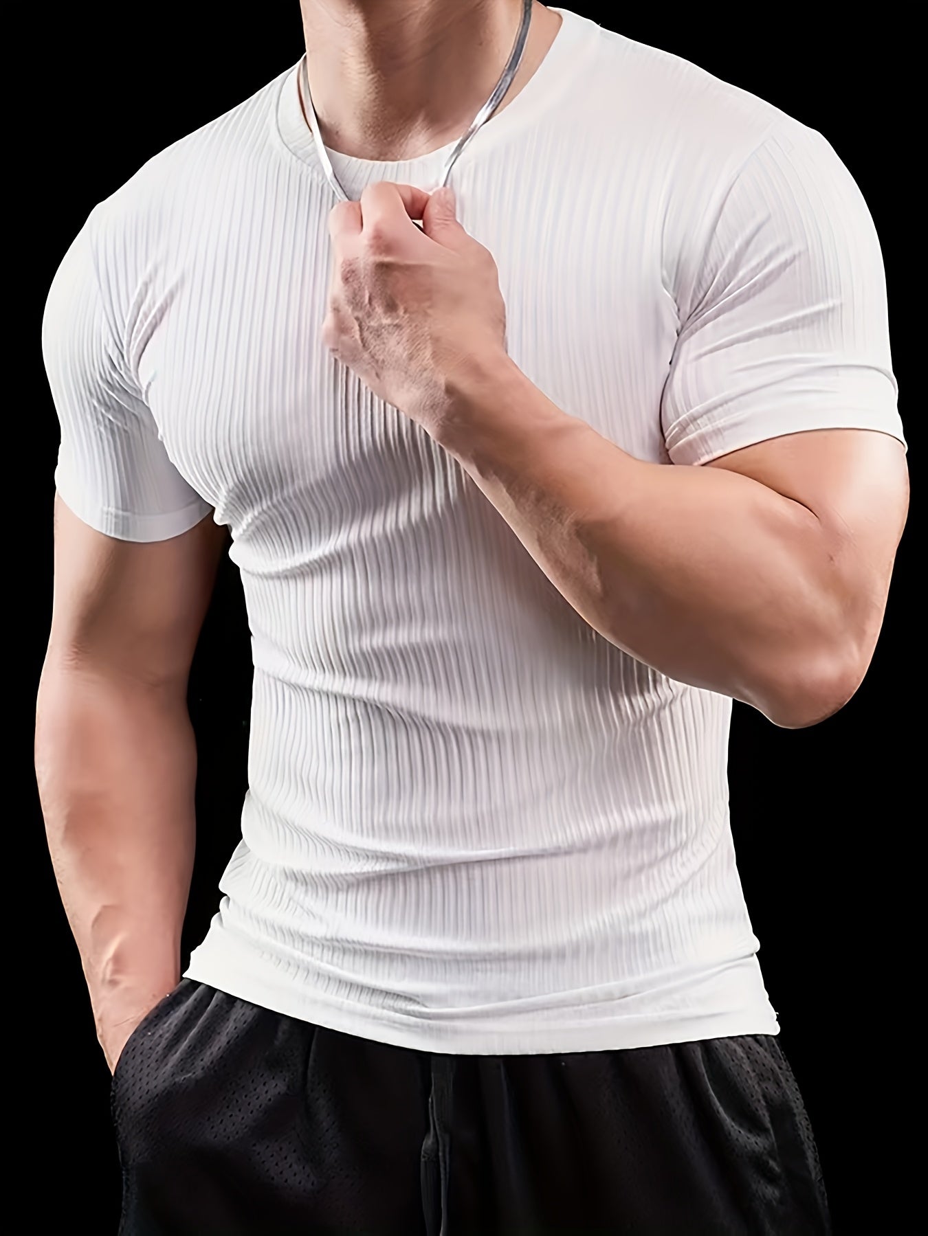 Men's Stretch Fit Short Sleeve T-Shirt - Breathable, Comfortable Polyester Blend, Solid Blue, Crew Neck, Casual Sporty Style for Spring/Summer
