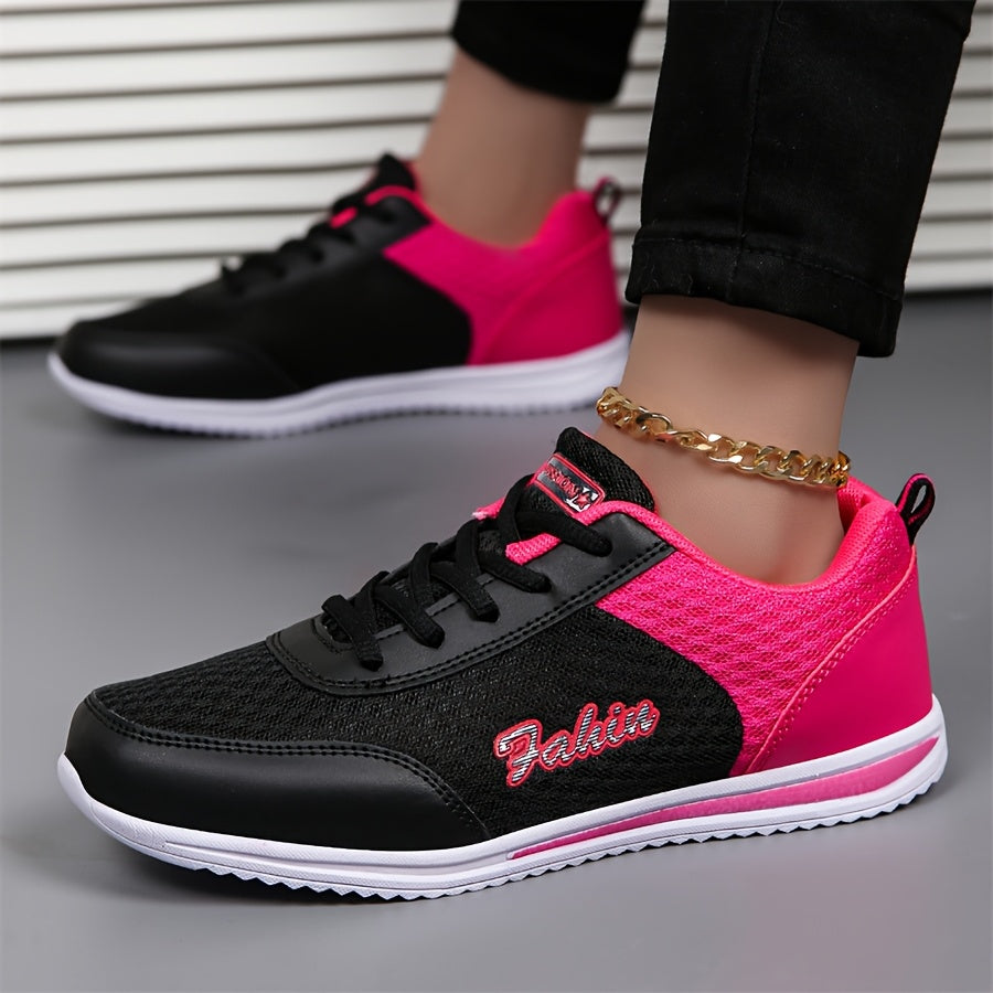 Women'S Breathable Lightweight Running Shoes - Black Pink Checkered Design, Low-Top Lace-Up Sneakers with EVA Sole for Casual, Travel Light Jogging, All-Season Comfort, Ladies Sneakers, Stylish Sportswear, Cushioned Suppo
