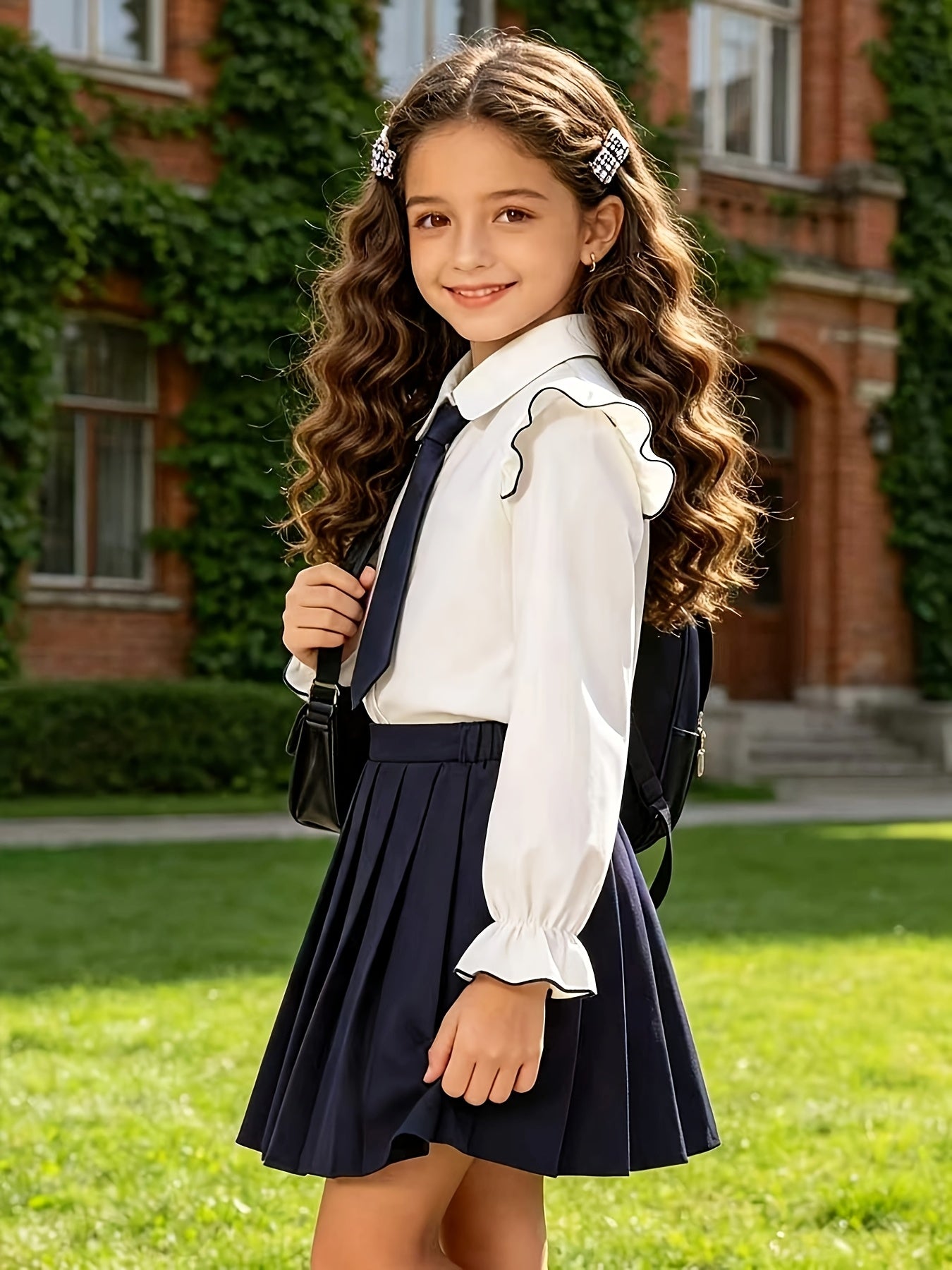 Girls' Preppy Casual School Uniform Three-Piece Set
