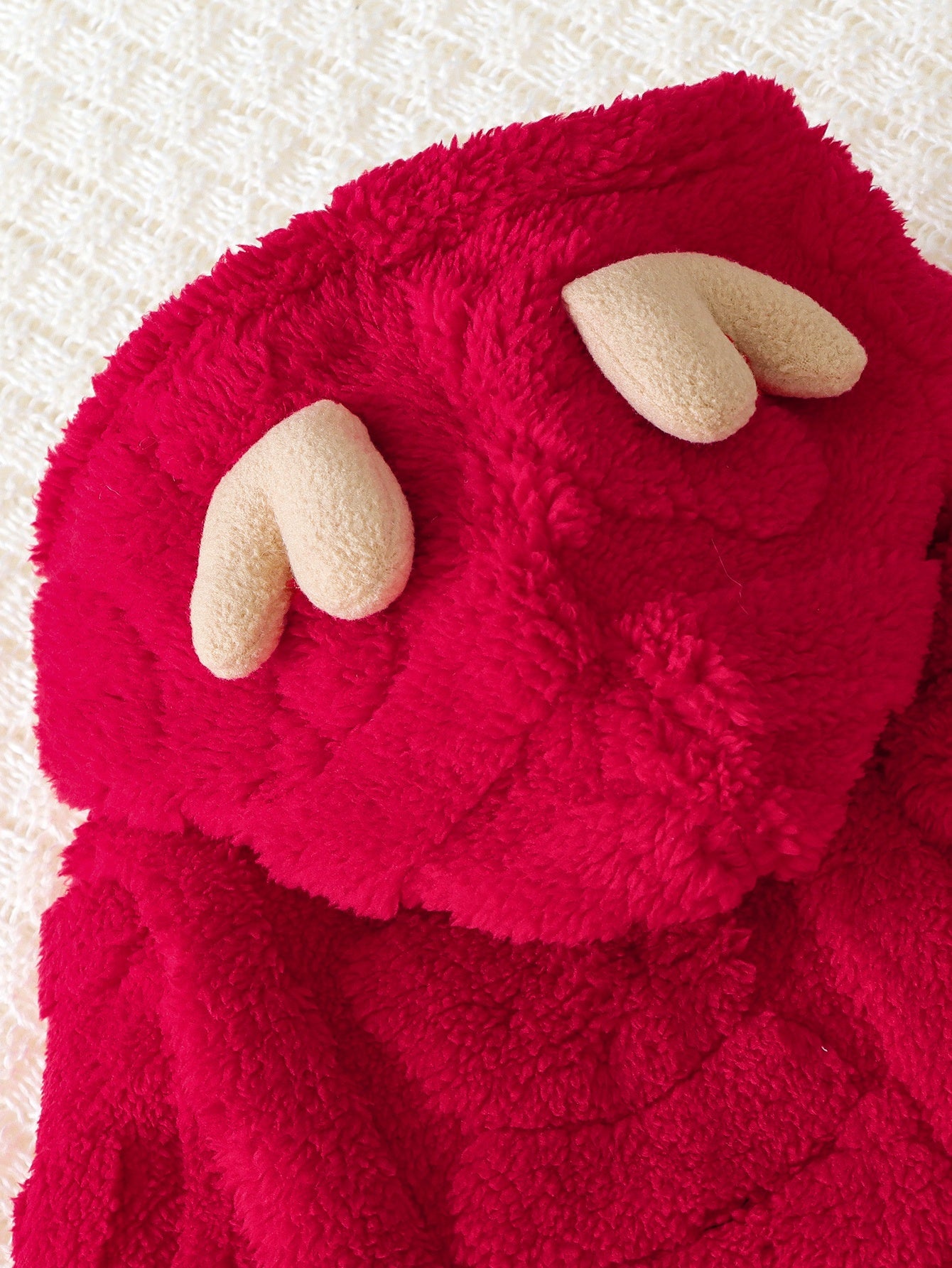 Boys & Winter Plush Hooded Romper Jumpsuit - Soft Zippered Full-Body Snow Suit with Antler, Machine Washable Warm Outfit for &, Cozy Red Baby Clothing, Perfect for Outdoor