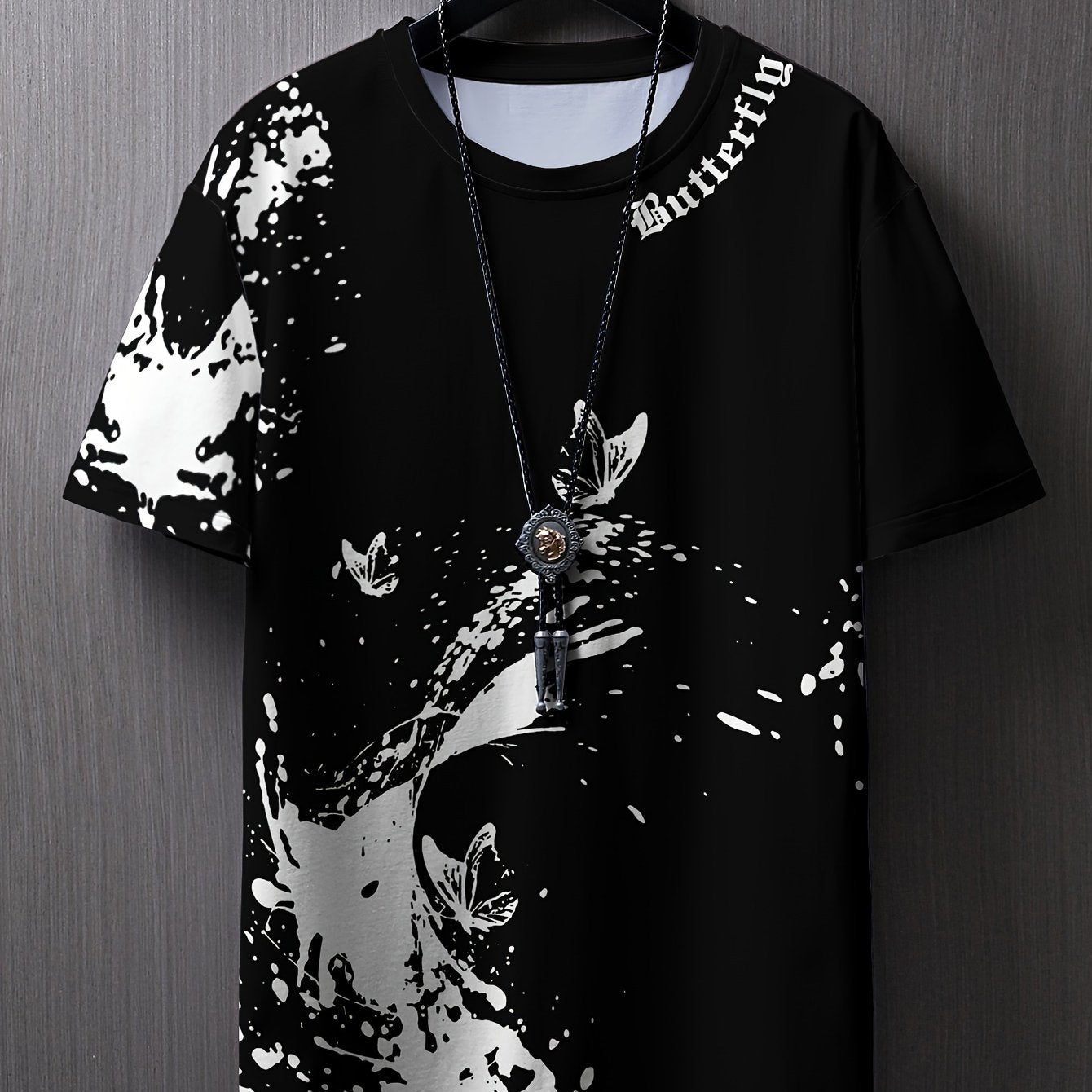Men's Flat Shoulder Casual Butterfly Print Short Sleeve T-Shirt XT7119