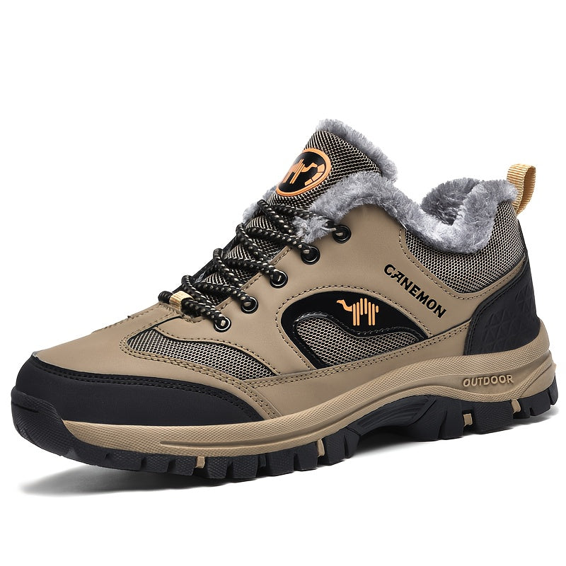 CANEMON Men's Low-Top Winter Snow Boots Sneakers - Olive Green & Black Traction Tires, Animal Print Design, EVA Cushioned Insole & Rubber Sole for Ice & Snow, All-Terrain Comfortable Walking Shoes