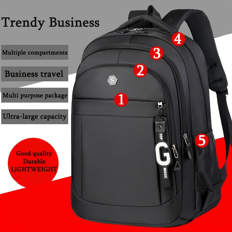 Men's Stylish Large Capacity Backpack - Black, Business Travel Ready with Multiple Compartments, Durable Lightweight Design, Perfect for Daily Commute Computer Use, Backpack for Travel, Highquality Luggage
