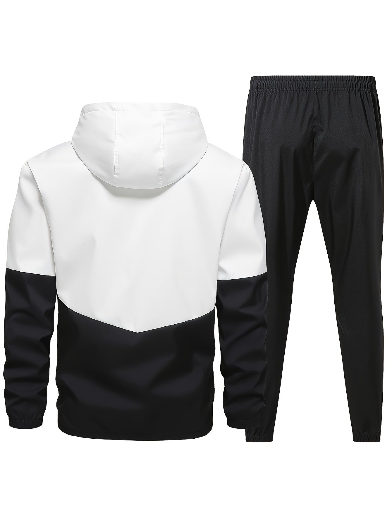 2pcs Men'S Casual Sportswear Set - Color Block Hooded Jacket and Pants, Polyester, Machine Washable, All-Season, with Pockets, Regular Fit, Spring Sportswear|Hooded Sportswear|Machine Washable Fabric