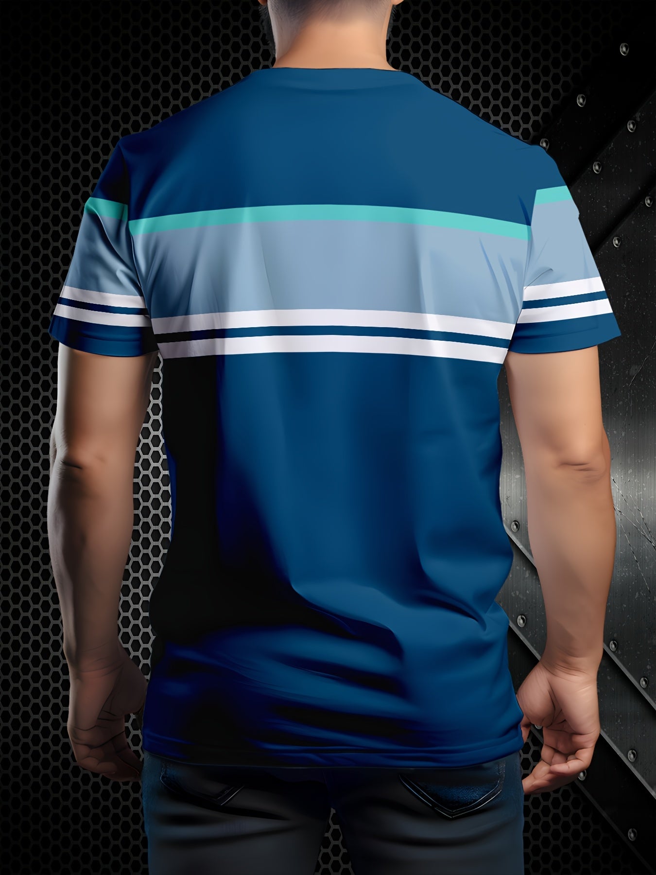 Men'S 3D Blue Casual T-Shirt with Eagle Logo - Lightweight, Stretchy Fabric, Short Sleeve, Round Neck, Perfect for Outdoor Casual Attire, Casual Wear Graphic Tee Comfortable Fit, Essential T Shirt