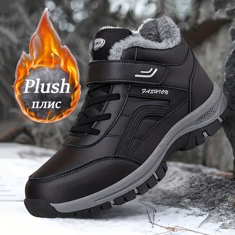 EKBN Men's Winter Plush Ankle Boots - Thermal Snow Shoes with TPR Traction Tread, -like Synthetic Upper & Plush, All-Terrain Outdoor Boots for Ice, Snow, Mud - Casual,, Cold Weather (Warm Ankle