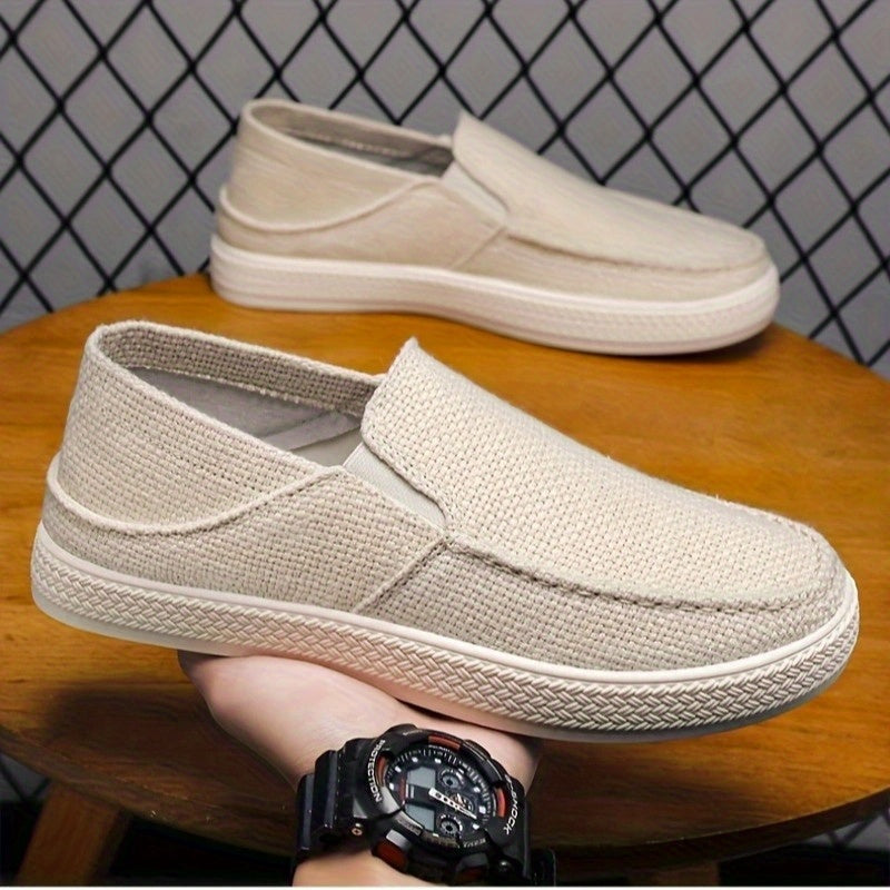 Men'S Summer Slip-On Casual Shoes - Lightweight Breathable Fabric Upper, Cushioned EVA Insole Durable TPU Sole for Outdoor Travel, Parties, Hiking, Walking - Beige, Party Footwear, Minimalist Design, Comfortable Fit