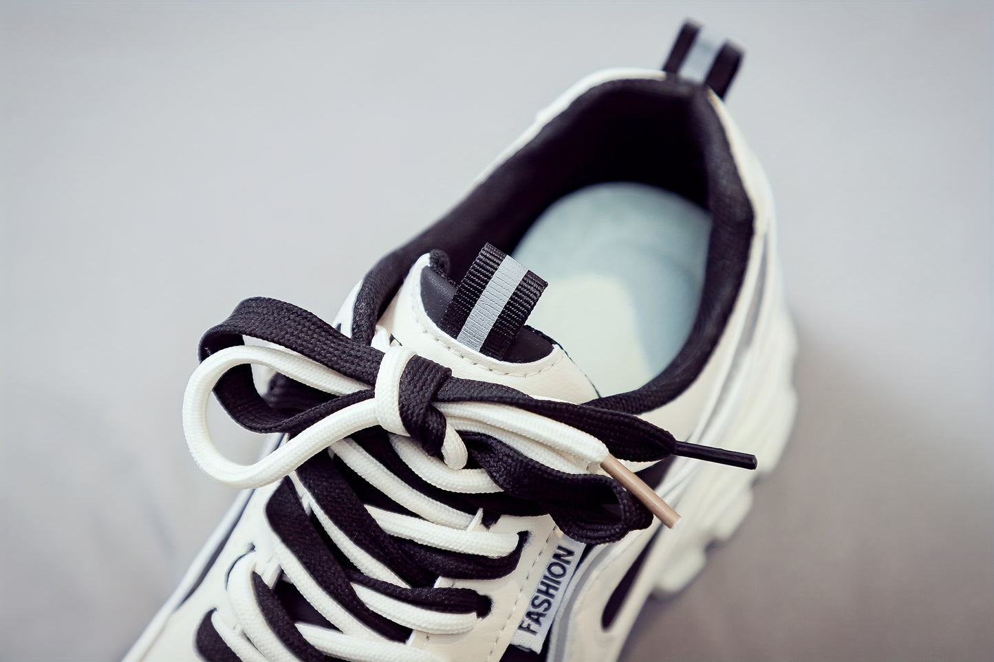Women's Trendy Chunky Sneakers - Breathable Lace-Up Dad Shoes with Thick PVC Sole, White Beige Two-Tone Design, Versatile Low-Top Style for Casual Attire