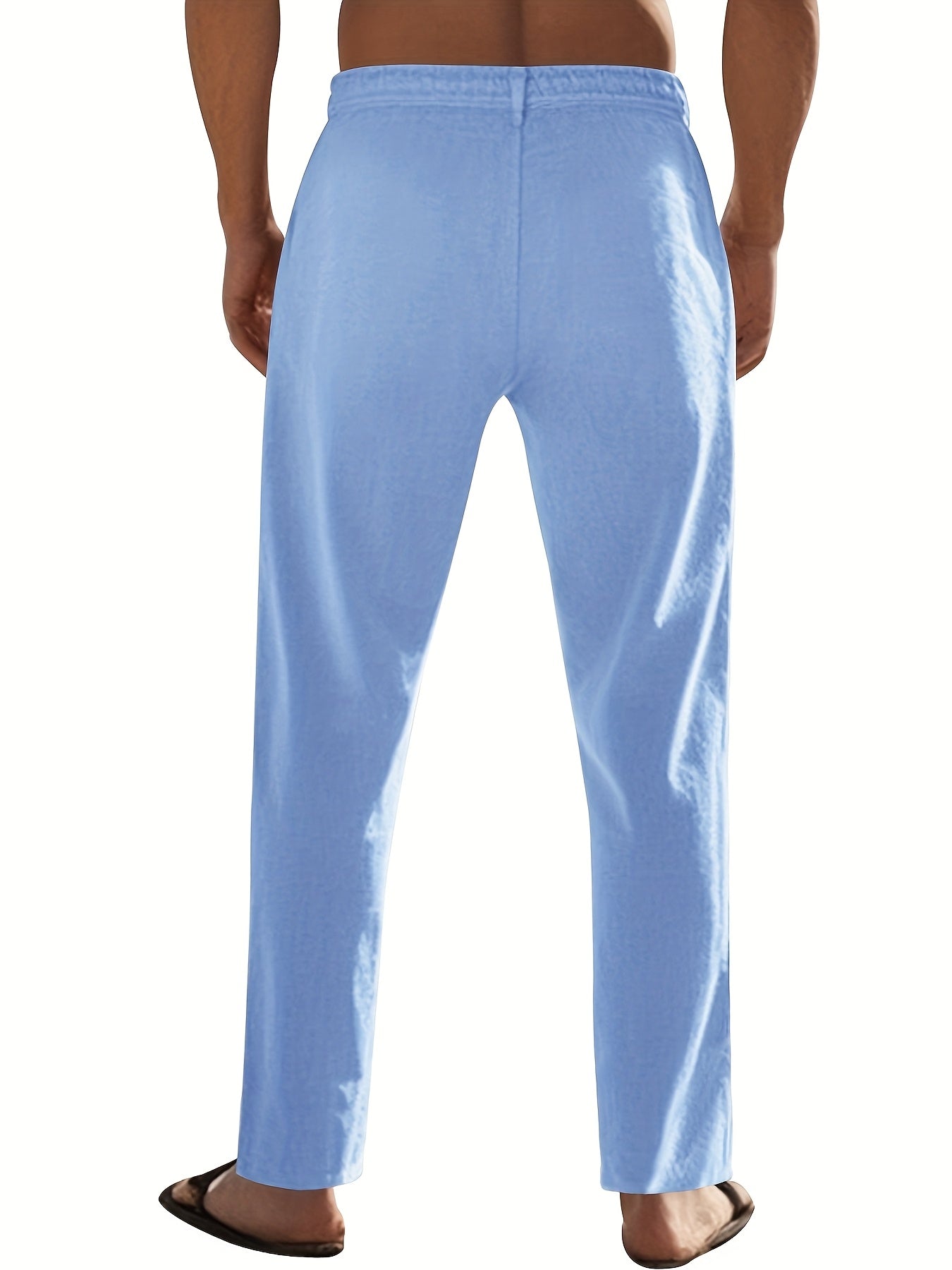 Men'S Casual Linen Drawstring Pants - Comfortable Straight Fit, Lightweight & Breathable for Beach & Outdoor Activities, Beach Casual Wear|Straight Fit Pants|Lightweight Fabric