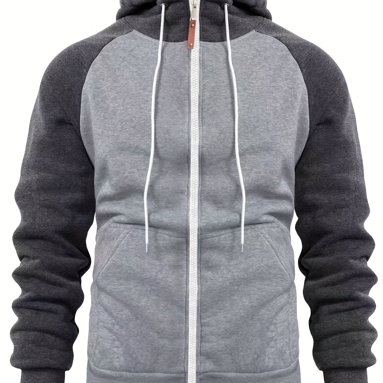 Men'S Stylish Color Block Hoodie - Casual Zip-Up Hooded Sweatshirt with Front Pockets, Long Sleeves, and Ribbed Cuffs - Maroon & Black Design, Comfortable for Fall and Winter Wear