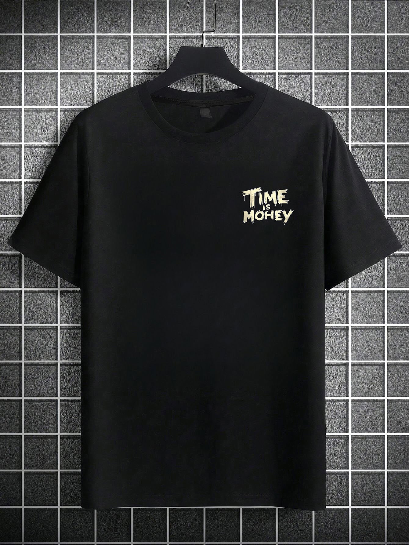 Men'S Casual Short Sleeve T-Shirt with "Time is Money" Clock Stack of Cash Graphic - Lightweight Polyester, Loose Fit, Round Neck, Perfect for Spring Summer Outdoor Wear, Relaxed Fit Shirt Bold Graphic Tee Glossy Text