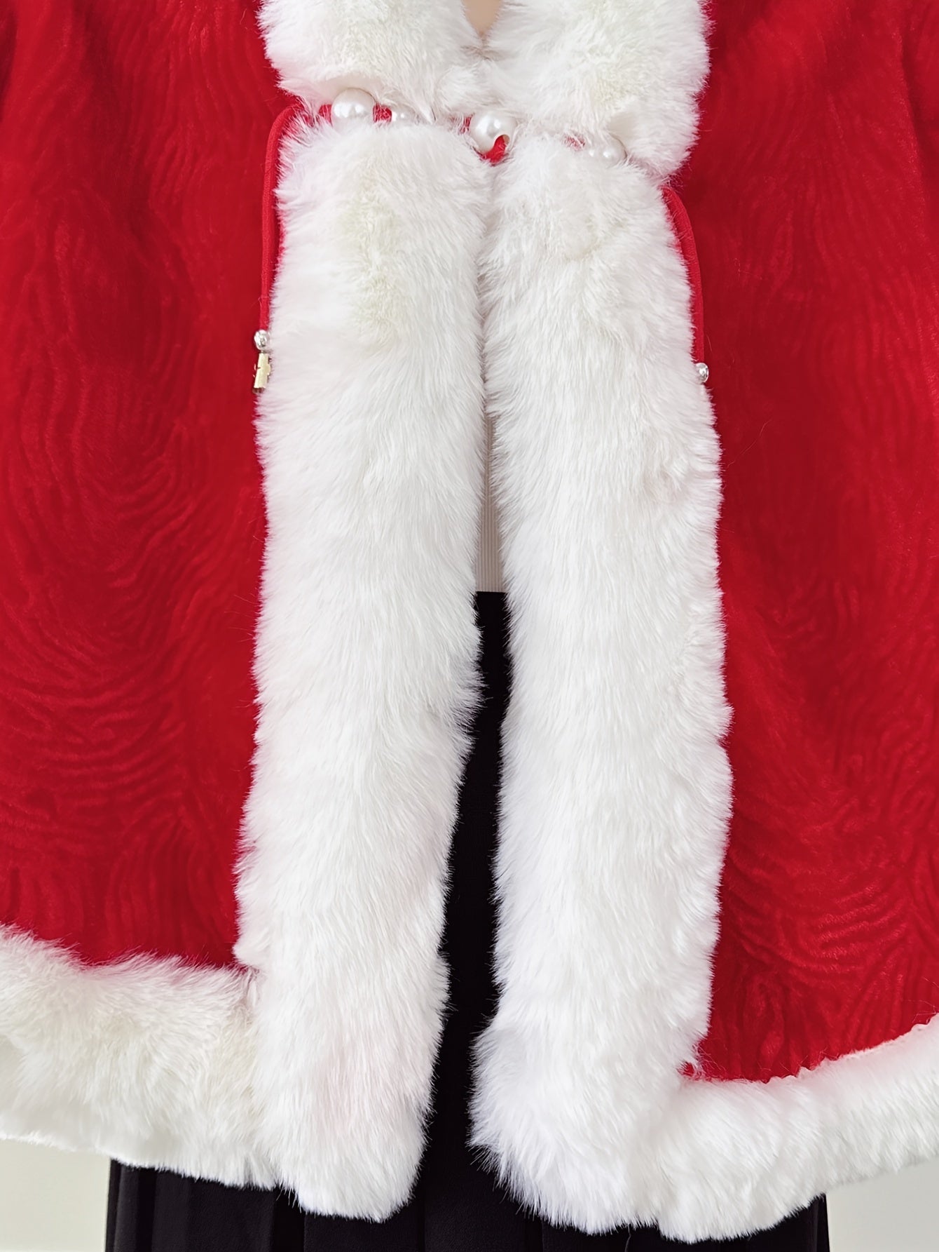 Festive Shawl Wrap with Faux Fur Trim and Pearl Accents - 100% Polyester Christmas Poncho Cape for Party and Wedding, Warm Decorative Inelastic Shawl for Winter, Hand Washable