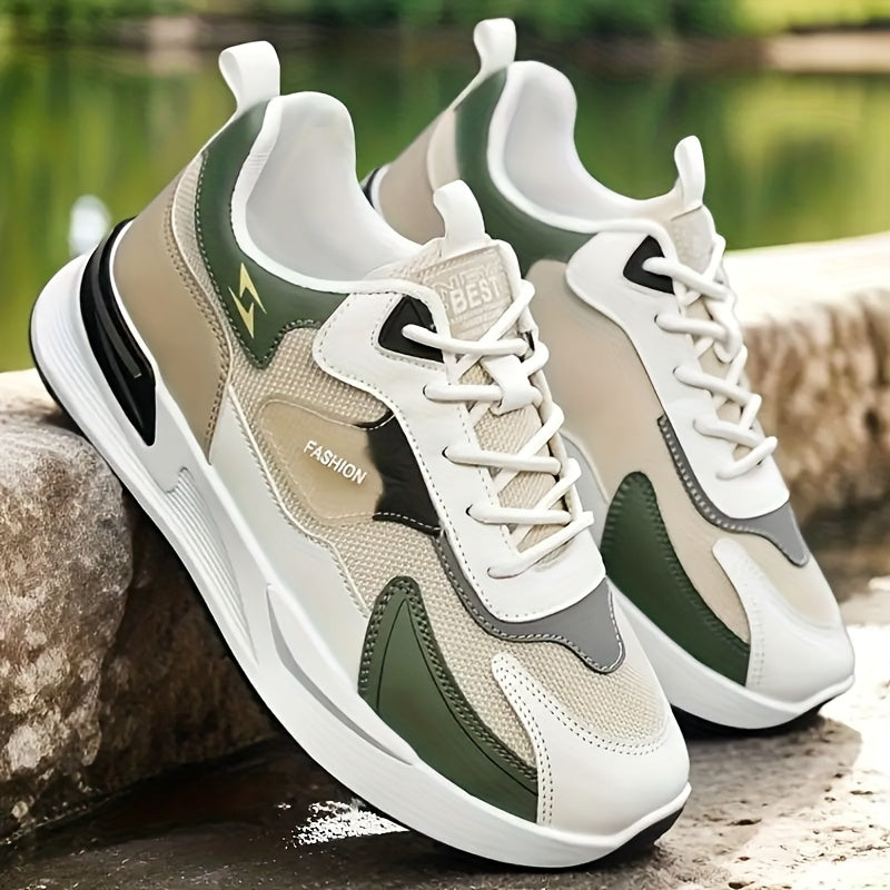 Men'S Breathable Running Sneakers with Gradient Design - Low-Top Lace-Up Casual Shoes, Durable PVC Sole, EVA Insole, Fashionable Black White Patterns, Ideal for All Seasons Outdoor Activities