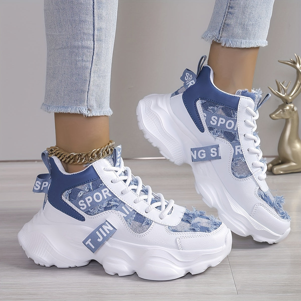1 Pair Women'S High-Top Fashion Sneakers, Lightweight EVA Sole, Breathable Fabric Upper, All-Season Athletic Running Shoes with Comfort Insole