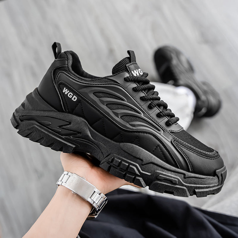 Men's Sneakers - Lightweight Cushioned Platform Sneakers with Non-Slip PVC Outsole, Breathable Low-Top design for Gym, Running, Casual - All-Season Everyday Formal Shoes - Black, Sleek Shoe Design, Fabric Lined Interior