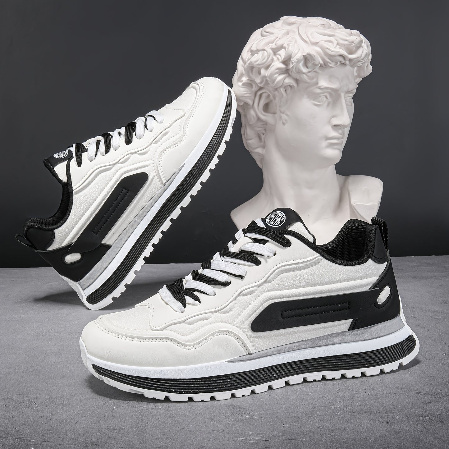 Men'S Breathable Lace-Up Sneakers - Color Block Design, Thick Sole, Casual Athletic Shoes for Casual Attire, Low-Top Style, Lace-Up Closure, PVC Sole, Fabric Inner, Round Toe, Faux Upper, Available in Black, Gray, Blue, Green