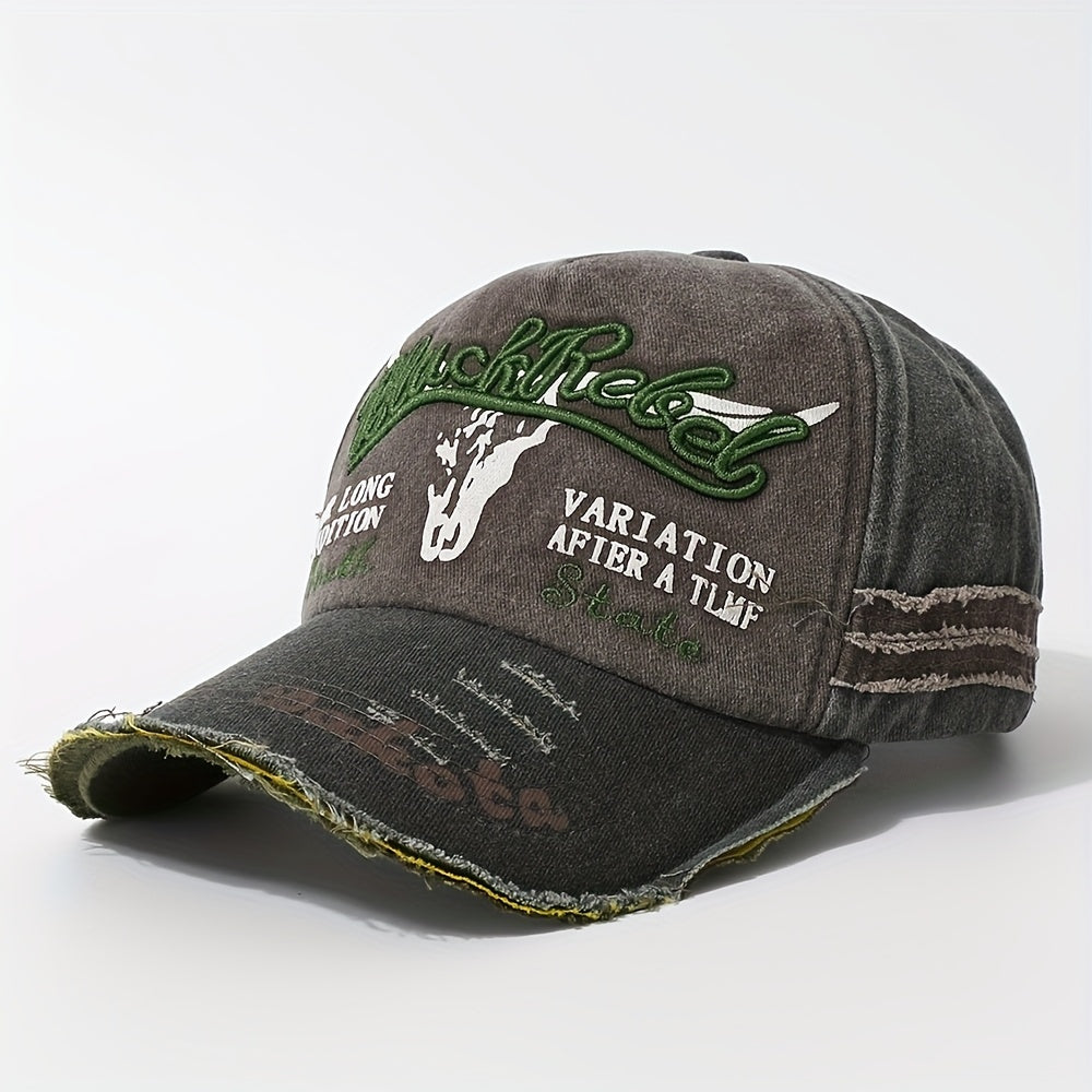 Unisex Distressed Embroidered Baseball Cap - Lightweight Polyester