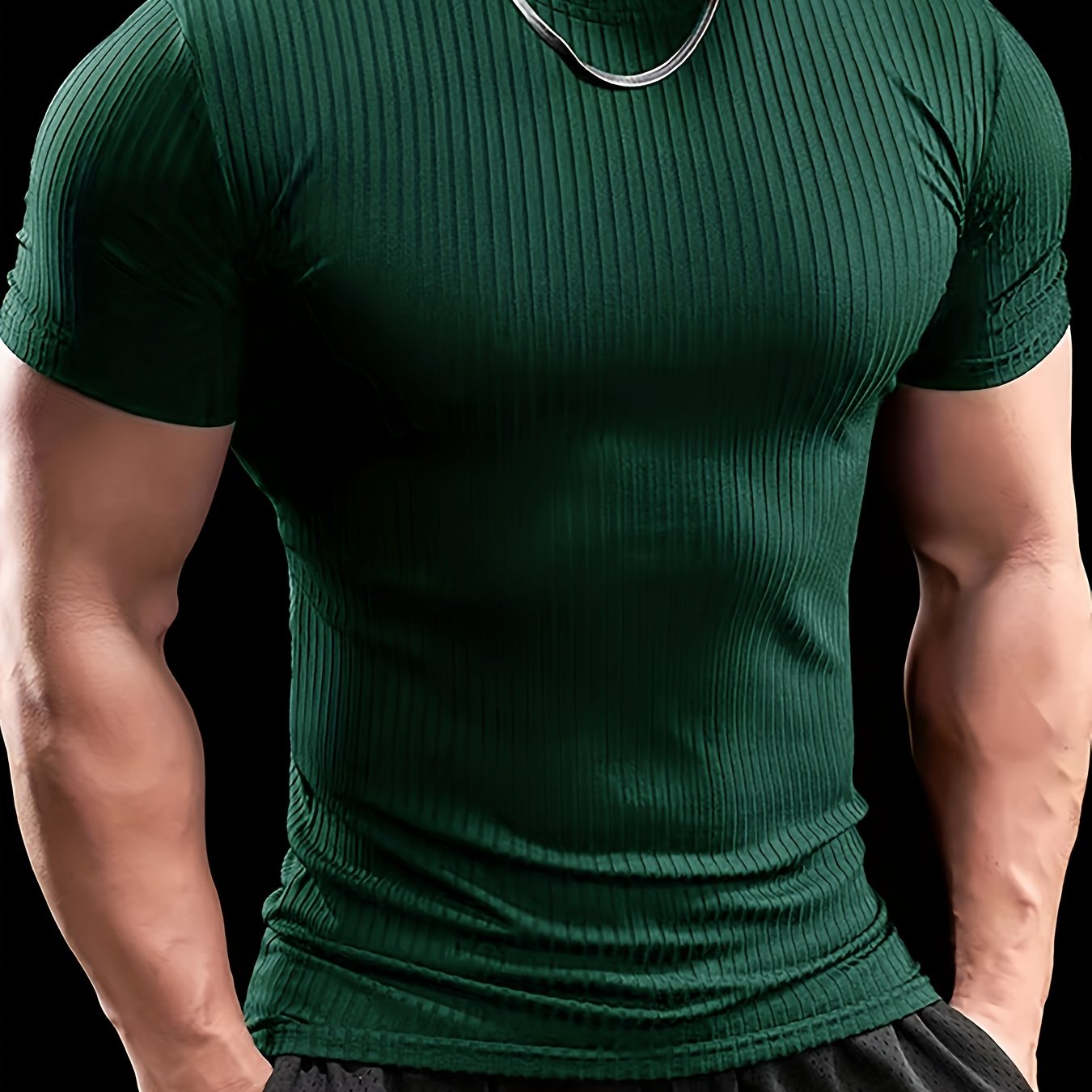 Men's Stretch Fit Short Sleeve T-Shirt - Breathable, Comfortable Polyester Blend, Solid Blue, Crew Neck, Casual Sporty Style for Spring/Summer