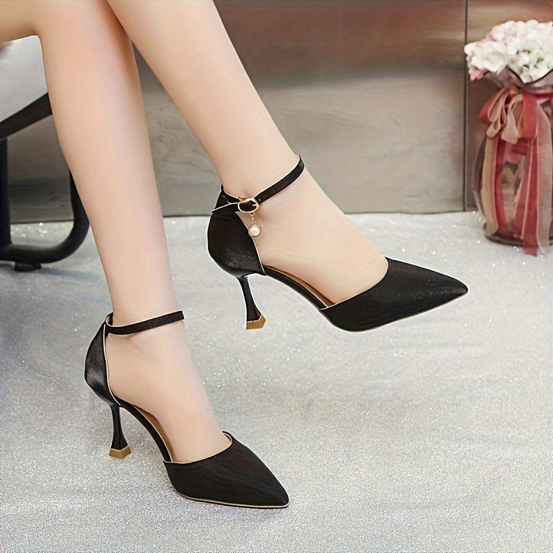 2024 summer new solid color Women's high heels a line button solid color fashion comfortable sexy high heels