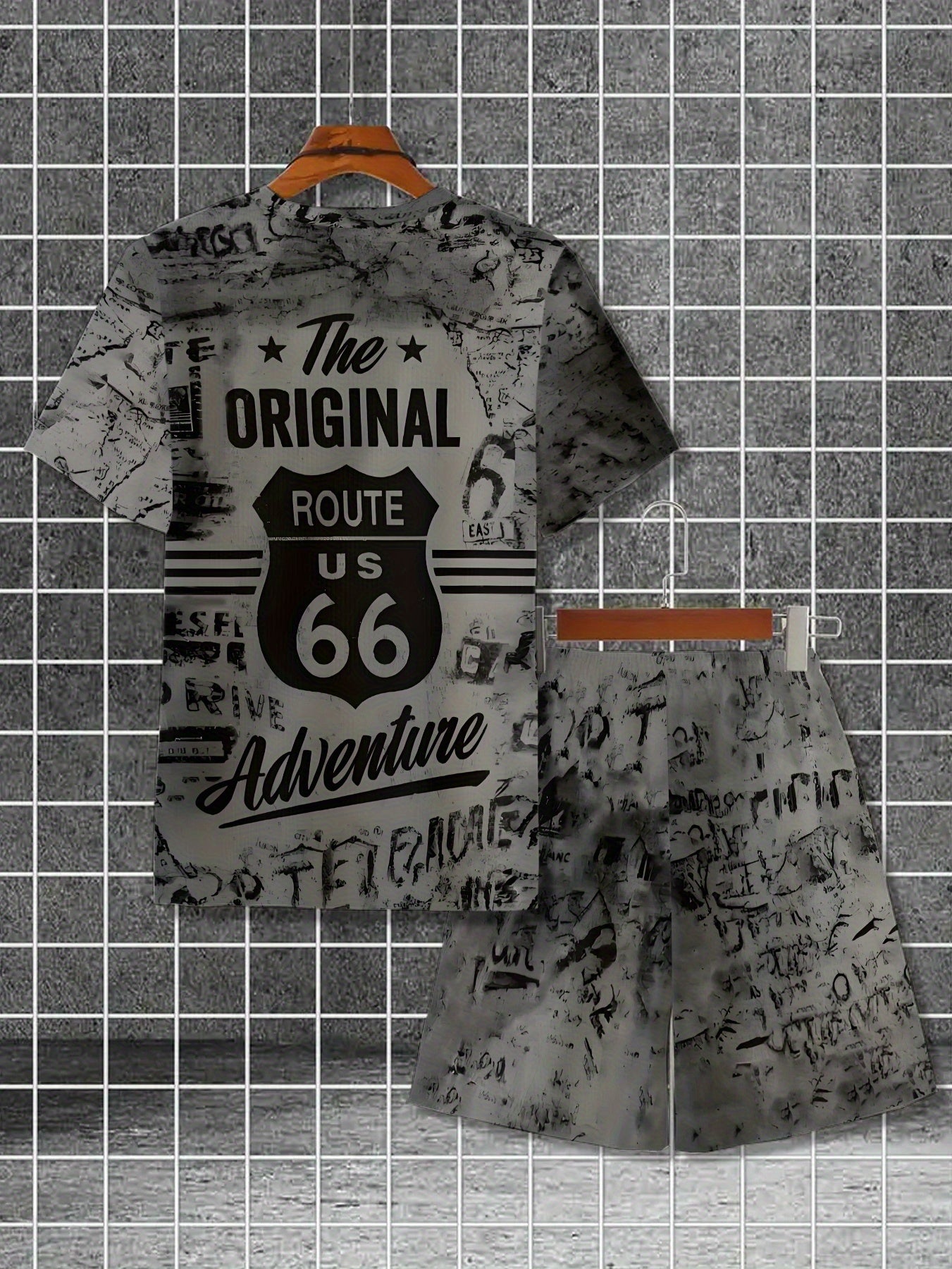 Men's Printed Short Sleeve T-shirt + Shorts Set Casual Sports Suit Breathable Outdoor Leisure Men's T-Shirt Five-Pants Set Summer 3D Printing Set Adult Male
