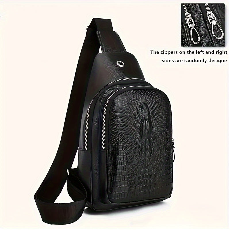 1pc Men's Fashion Crocodile Pattern Waist Bag, Multifunctional Shoulder Trendy Bag