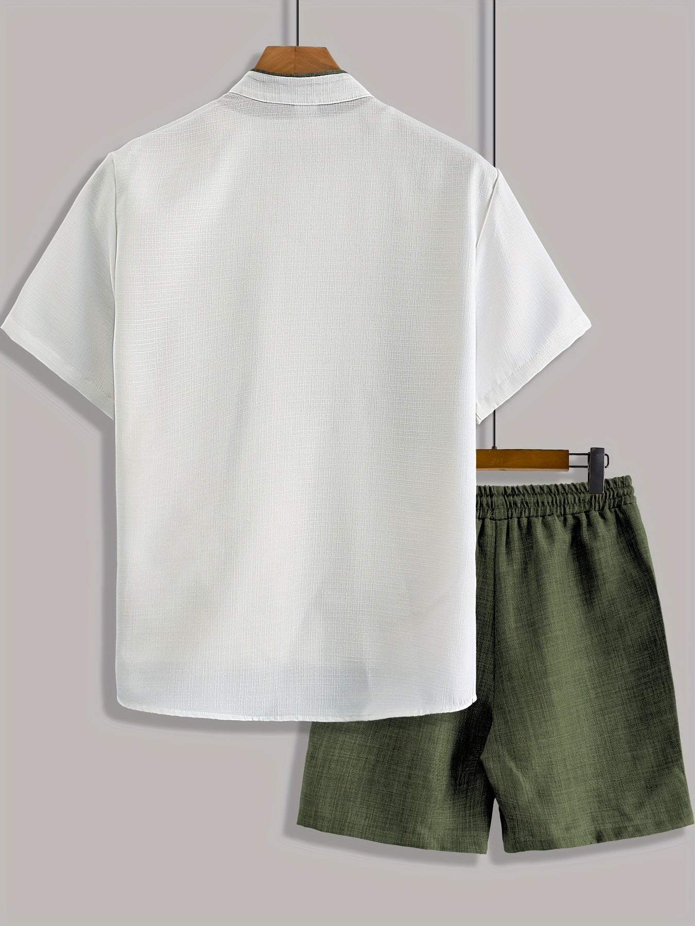 Men'S Casual Solid Color Two-Tone Suit with Stand Collar, Three-Color Imitation Linen, Exquisite Button, Double Short, Solid Color Set